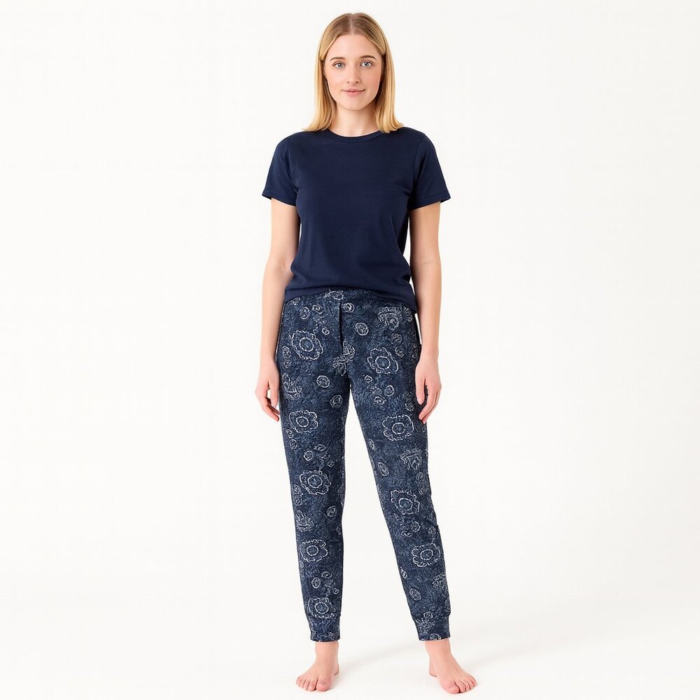 2/$30 Lucky Brand Floral Print Drawstring Pajama Lounge Pants Indigo S #A1393